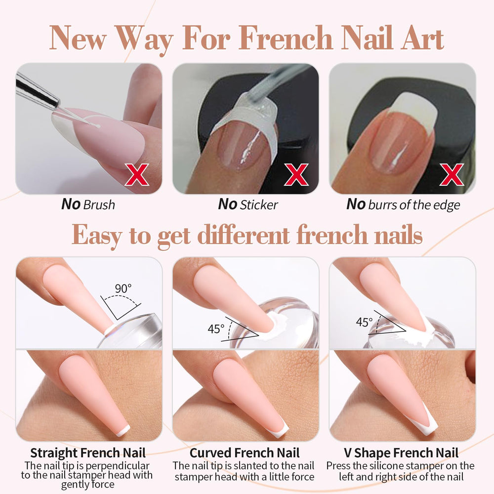Born Pretty French manicure demonstration showing stamping on natural nails.