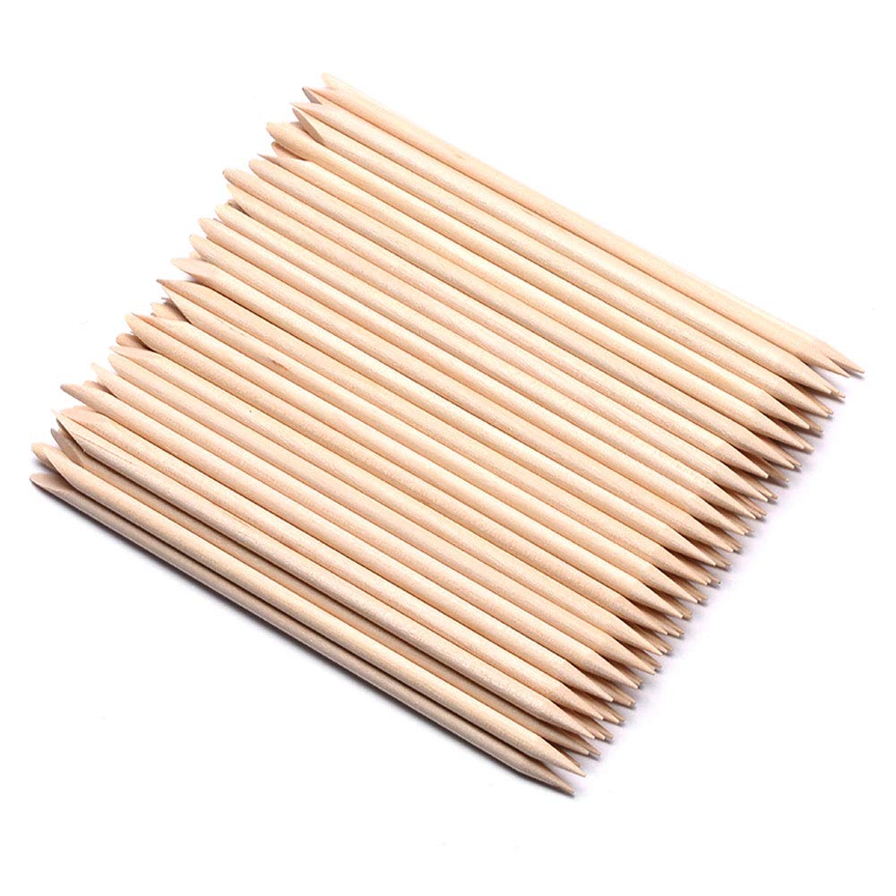 Borogo 100 Pcs orange wood nail sticks with double-ended design for precise cuticle pushing at home