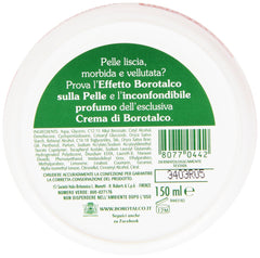 Borotalco cream texture close-up highlights quick absorption and velvet softness