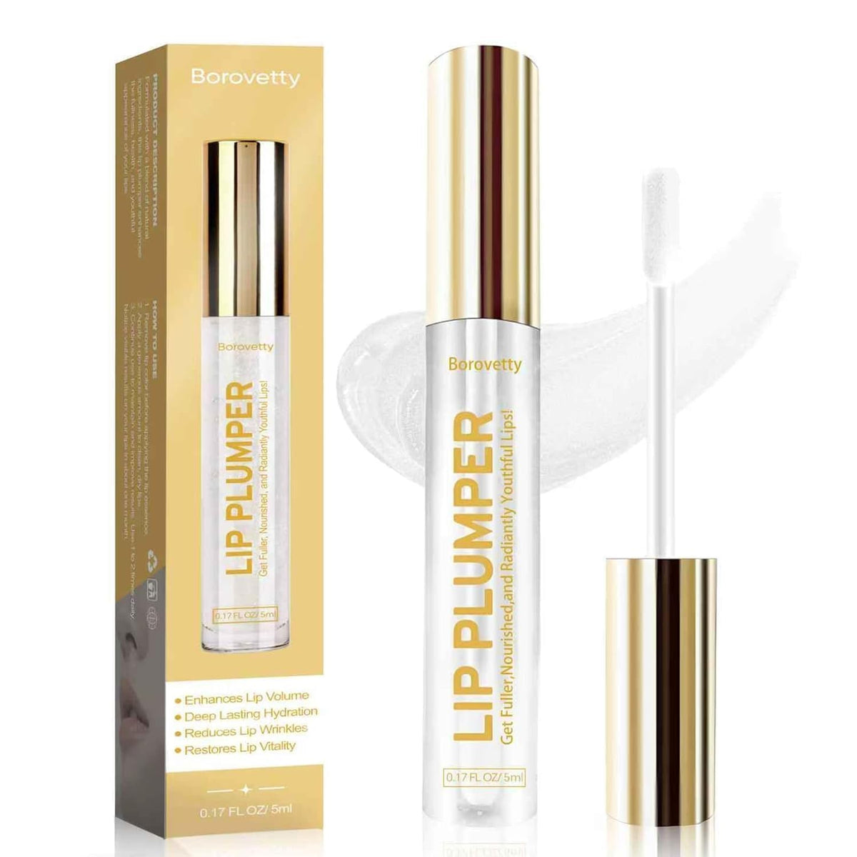 Borovetty Lip Plumper Gloss en aplicación realza volumen natural y definición
