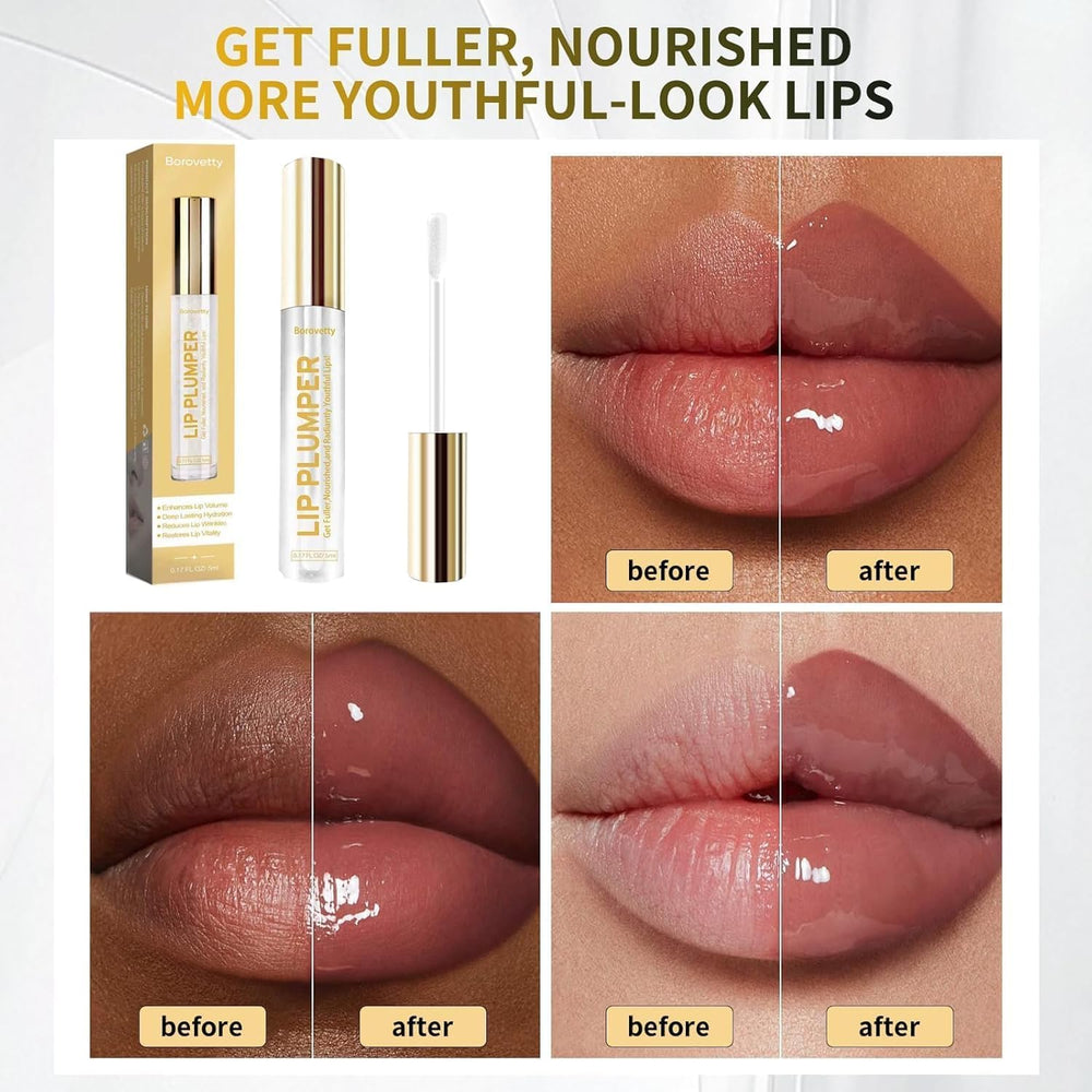 Borovetty Lip Plumper Gloss se usa solo para un look brillante y natural