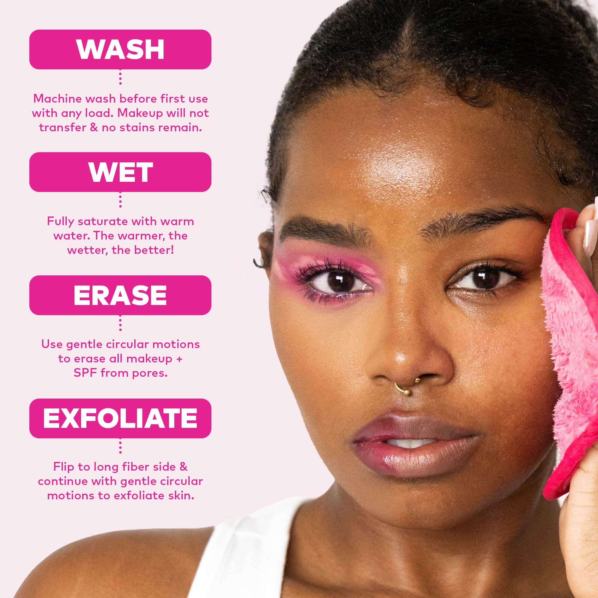 MakeUp Eraser Pro ayuda a reducir residuos de desmaquillantes desechables.