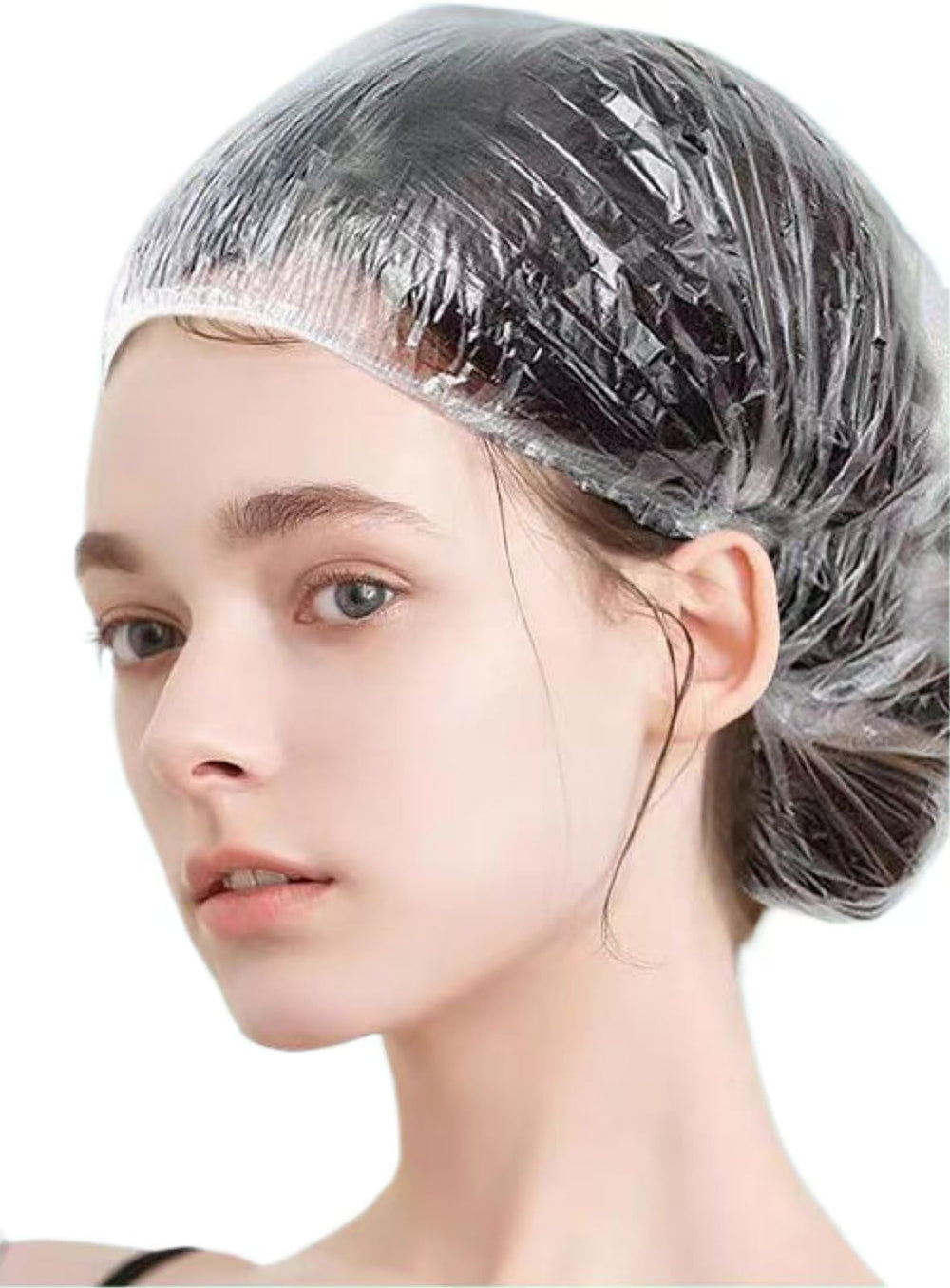 Borsicge caps-desechables-ducha-transparente protegen el cabello durante el baño.