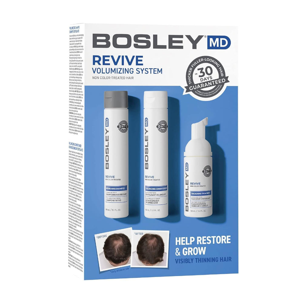 BosleyMD BosRevive Nourishing Shampoo bottle promoting scalp cleansing and gentle DHT support.