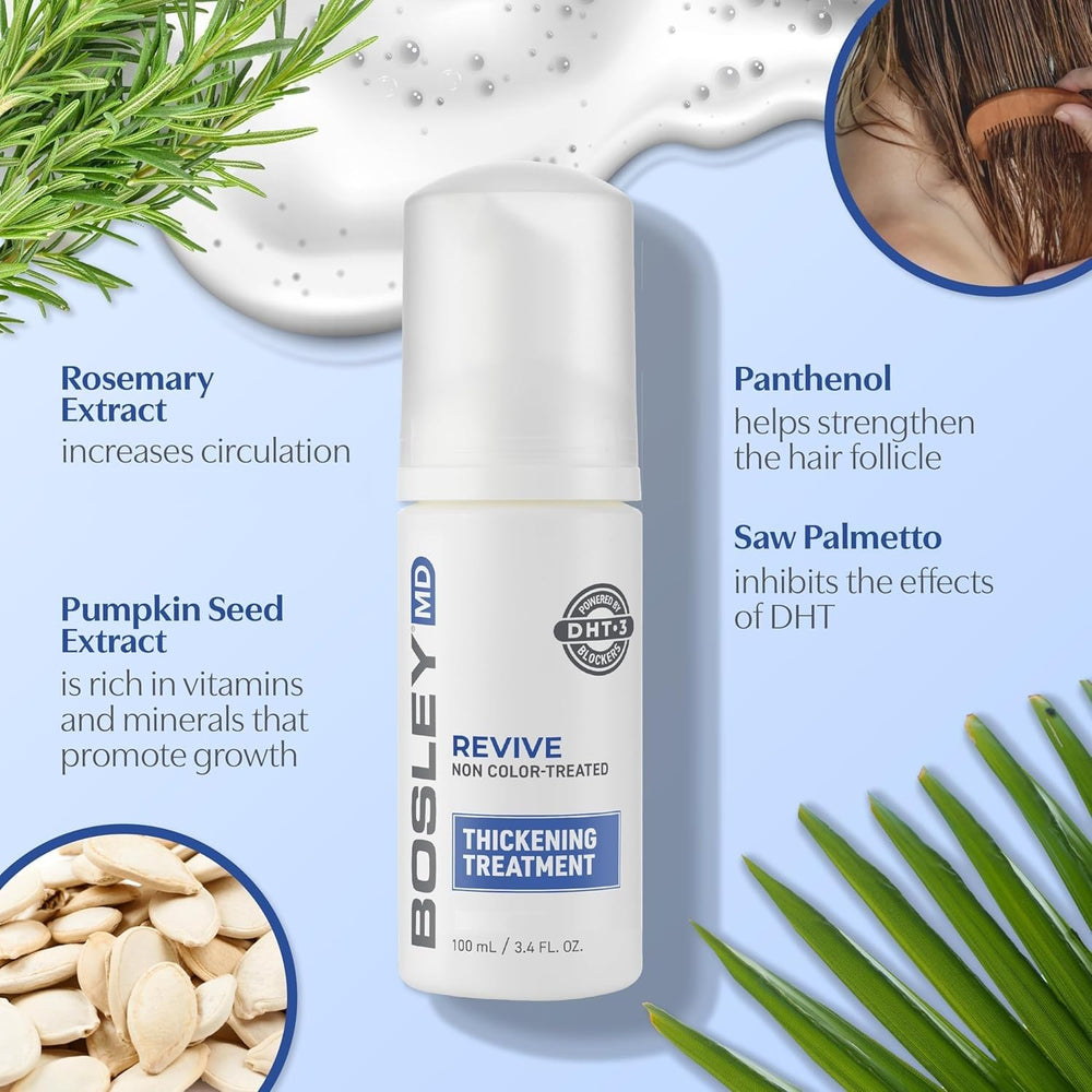 Sleek BosleyMD bottle close-up, 3.4 oz size for travel use.