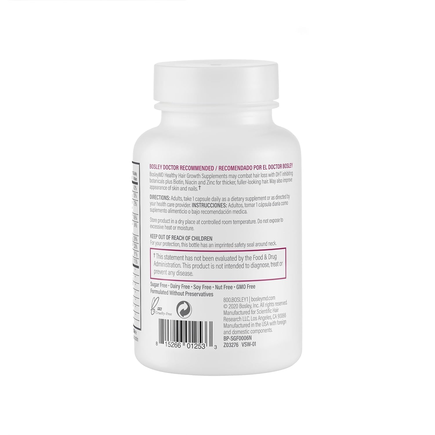 BosleyMD bottle pouring capsules suggests easy daily use and a two-month supply.
