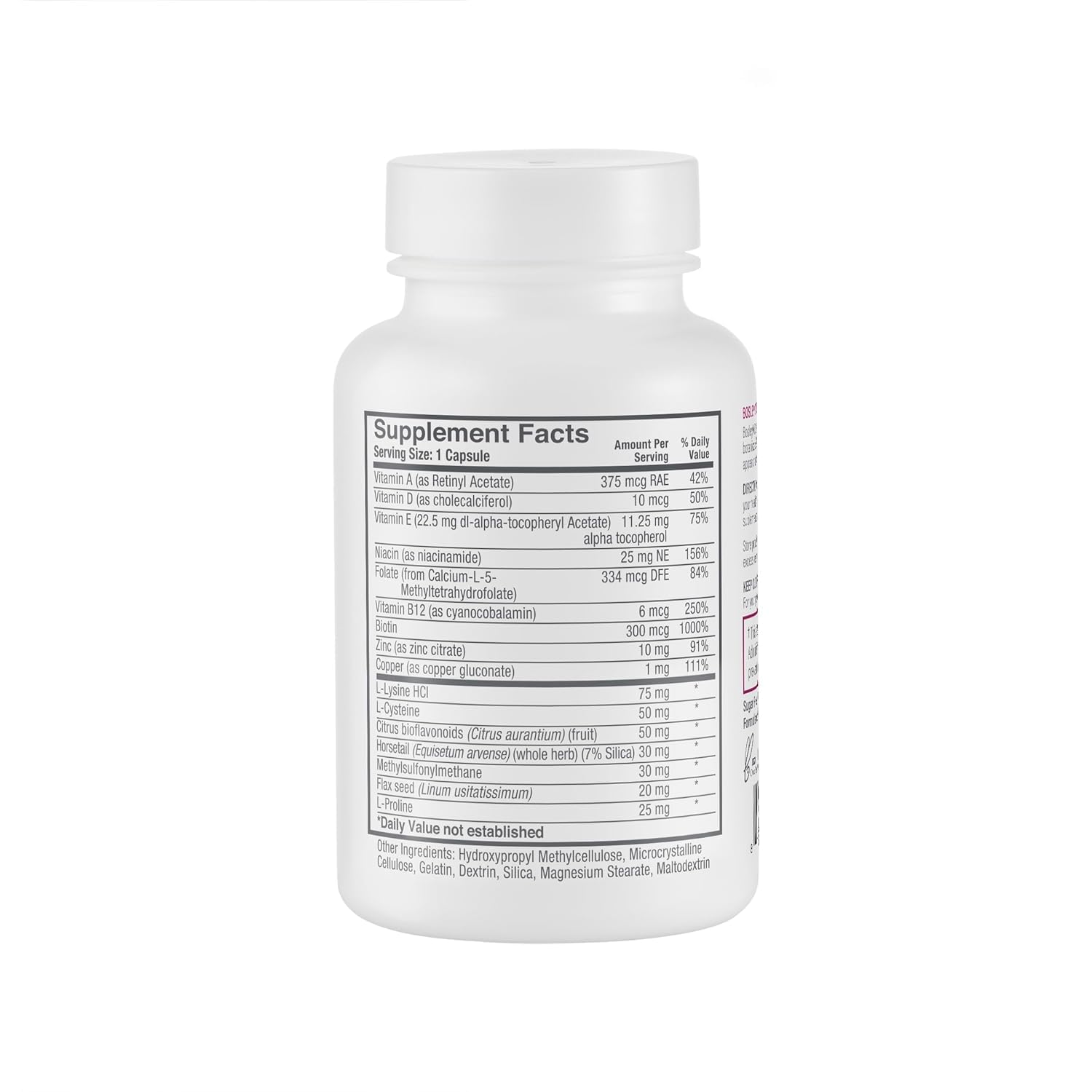 BosleyMD Women's Healthy Hair Supplements label closeup highlights vegan formula for hair vitality.