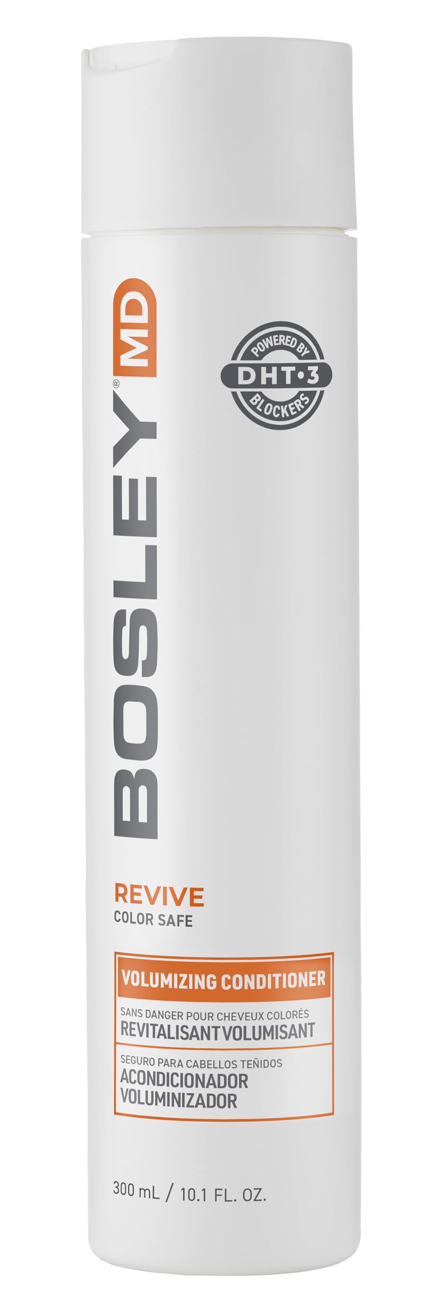 BosRevive bottle front view promotes easy daily conditioning for hair volume.