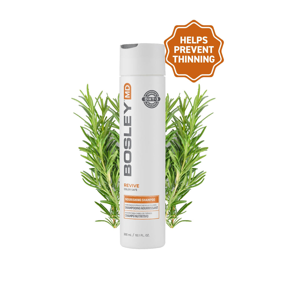 BosRevive Shampoo label close-up highlighting vegan and sulfate-free formula.