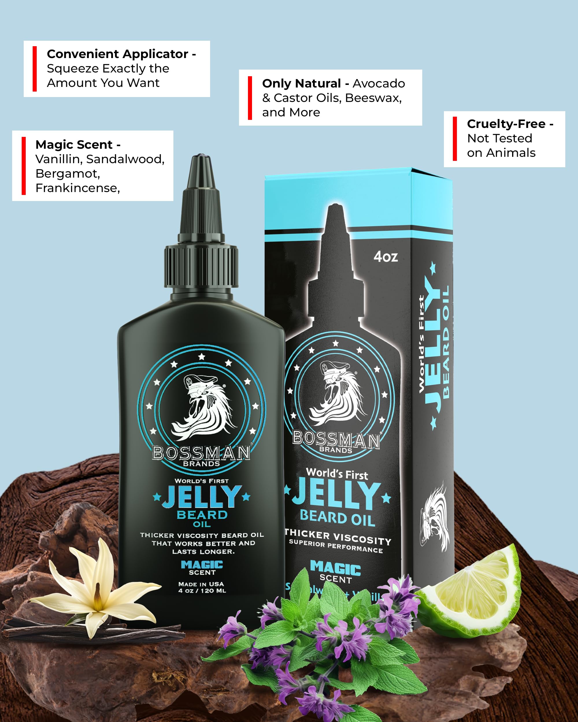 Beard strands appear softer and more manageable after Bossman jelly application
