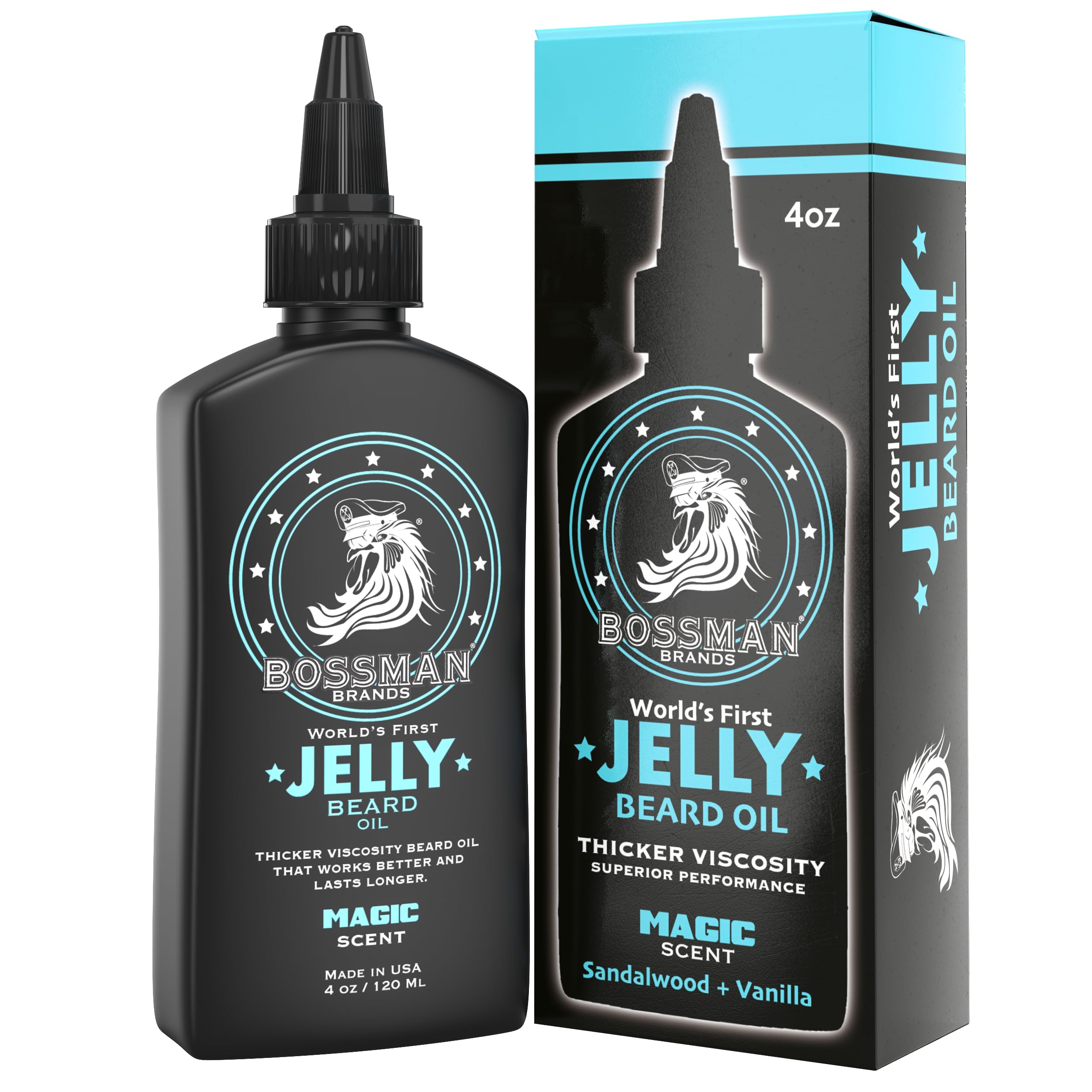 Bossman Jelly Beard Oil bottle with 4 oz size for daily beard conditioning