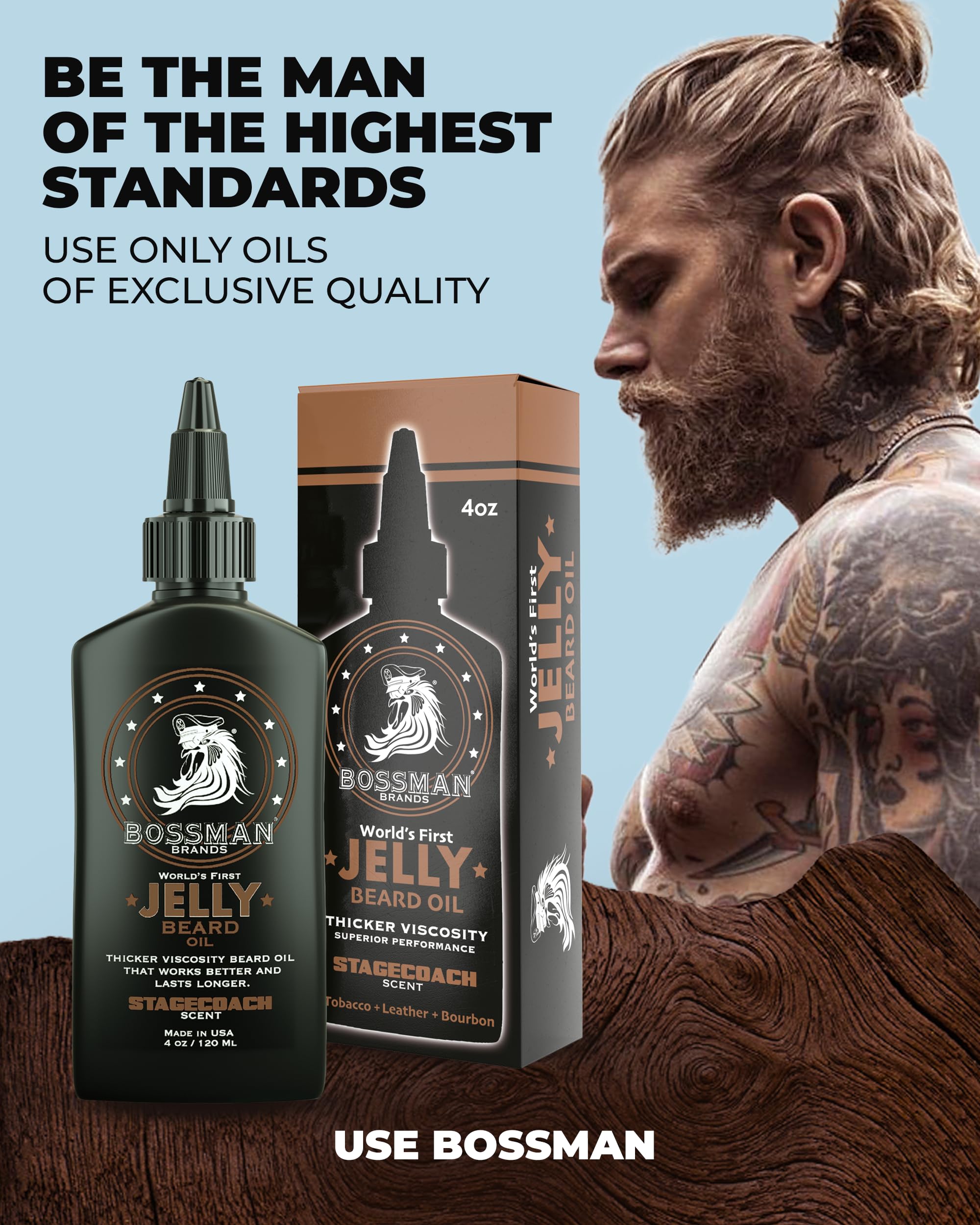 Bossman USA-made formula in a 4 oz bottle for longer-lasting grooming.