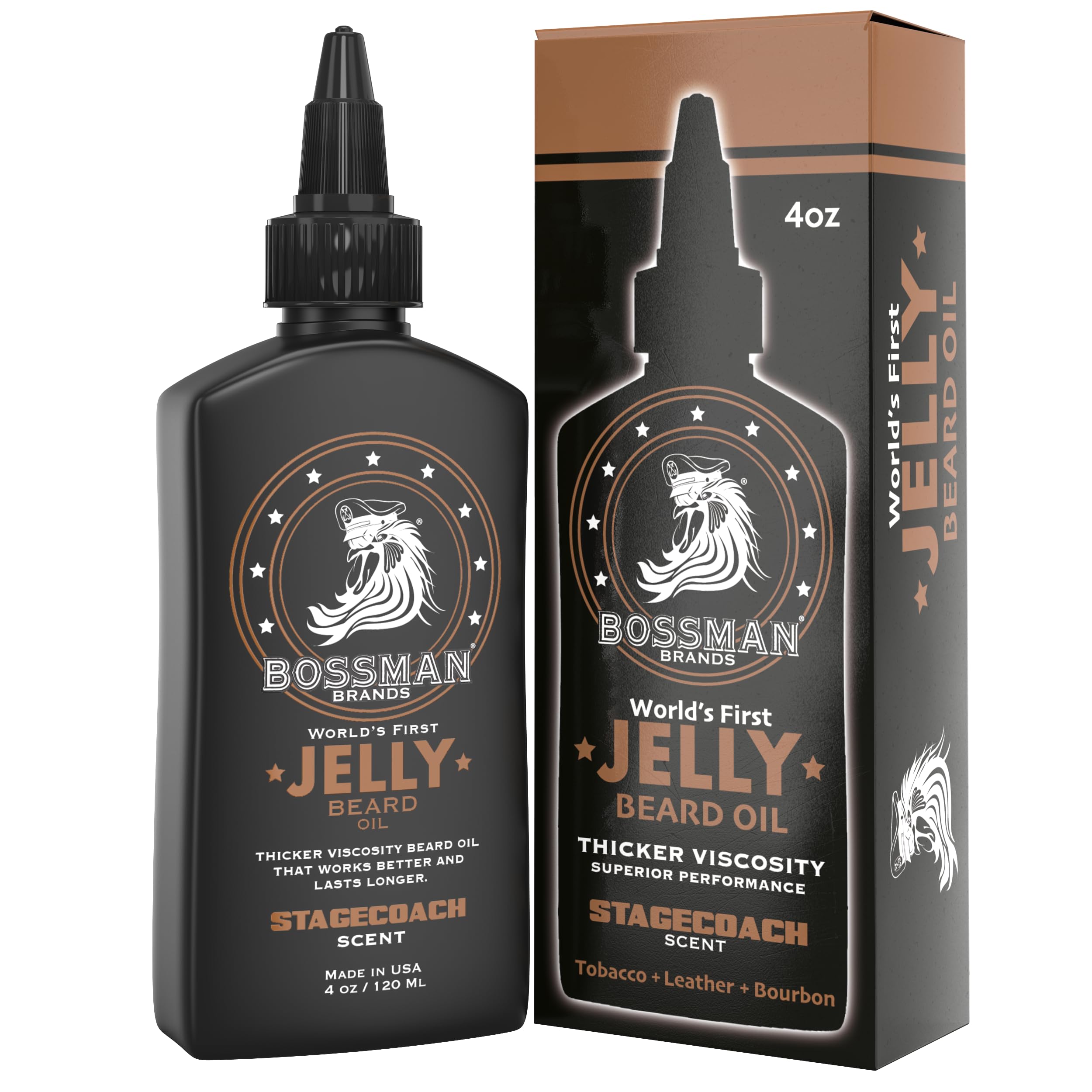 Bossman Jelly Beard Oil Stagecoach texture highlights rich hydration for a fuller beard.