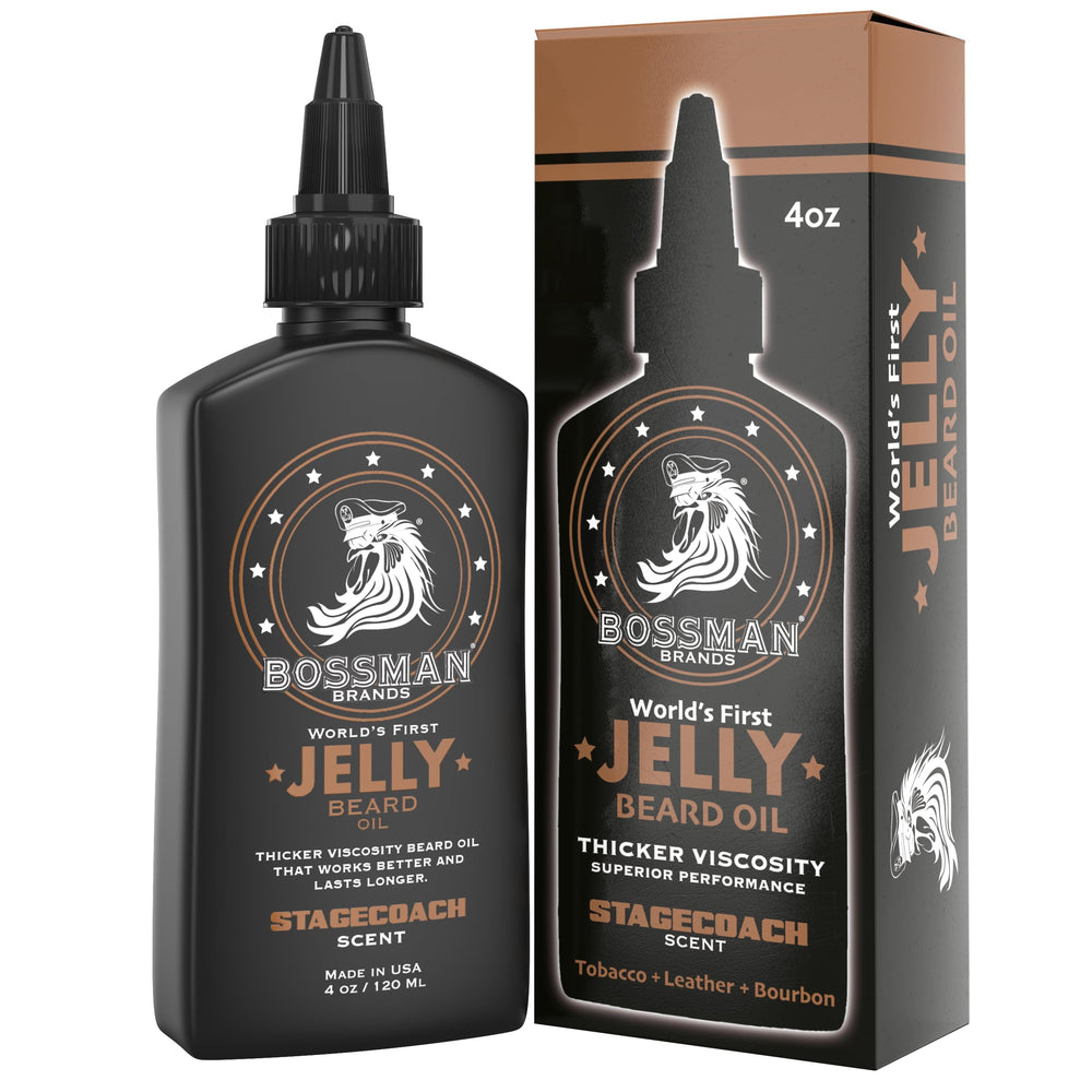 Bossman Jelly Beard Oil Stagecoach texture highlights rich hydration for a fuller beard.