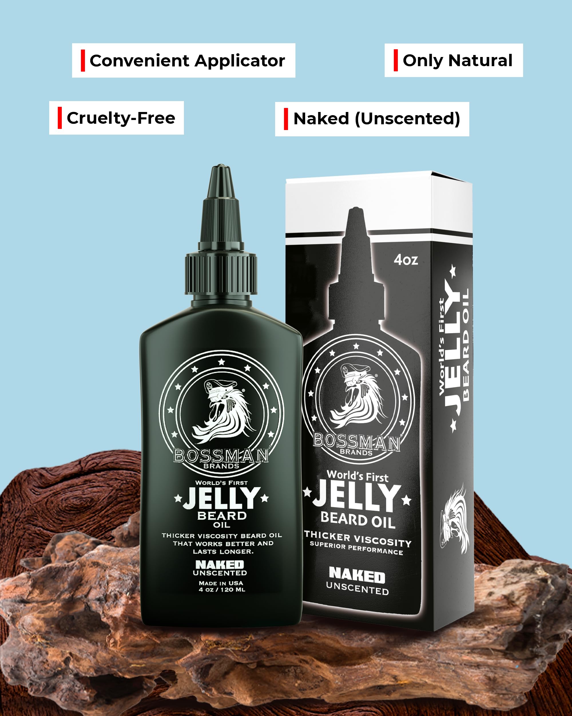 Close-up of Bossman Jelly Beard Oil texture showing thick, moisturizing consistency.