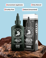 Close-up of Bossman Jelly Beard Oil texture showing thick, moisturizing consistency.