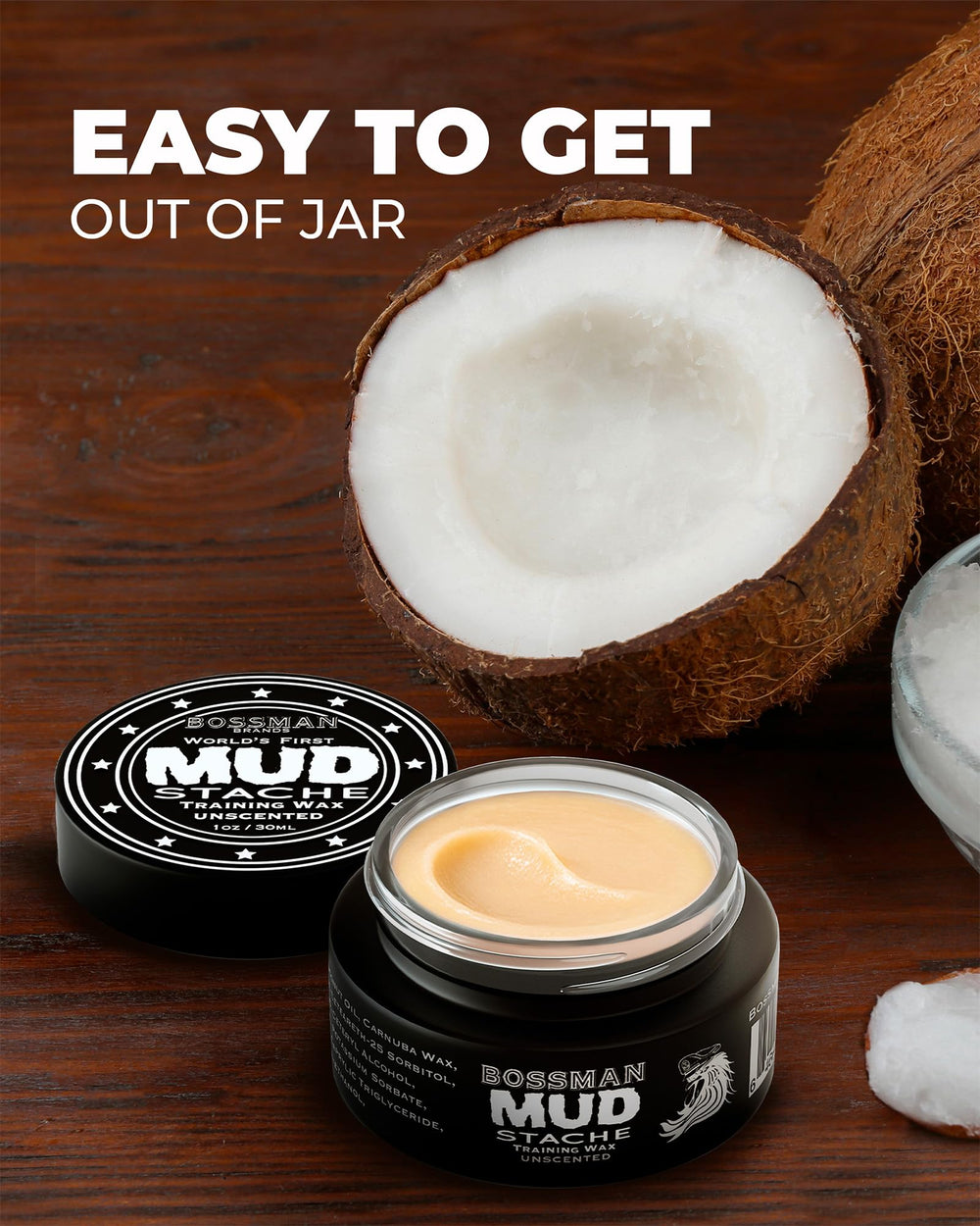 Bossman MUDstache taming hairs for clean, defined style