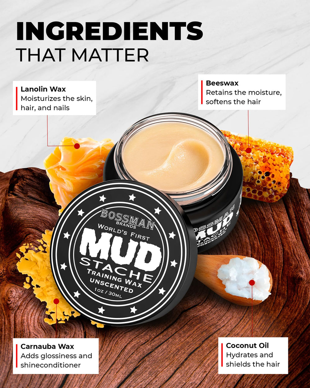 MUDstache wax matte texture close-up for easy shaping