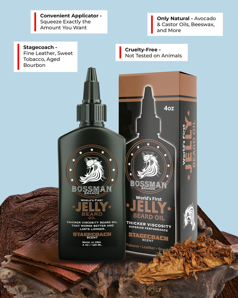 Bossman Stagecoach jelly softening action on dry beard for smoother feel.