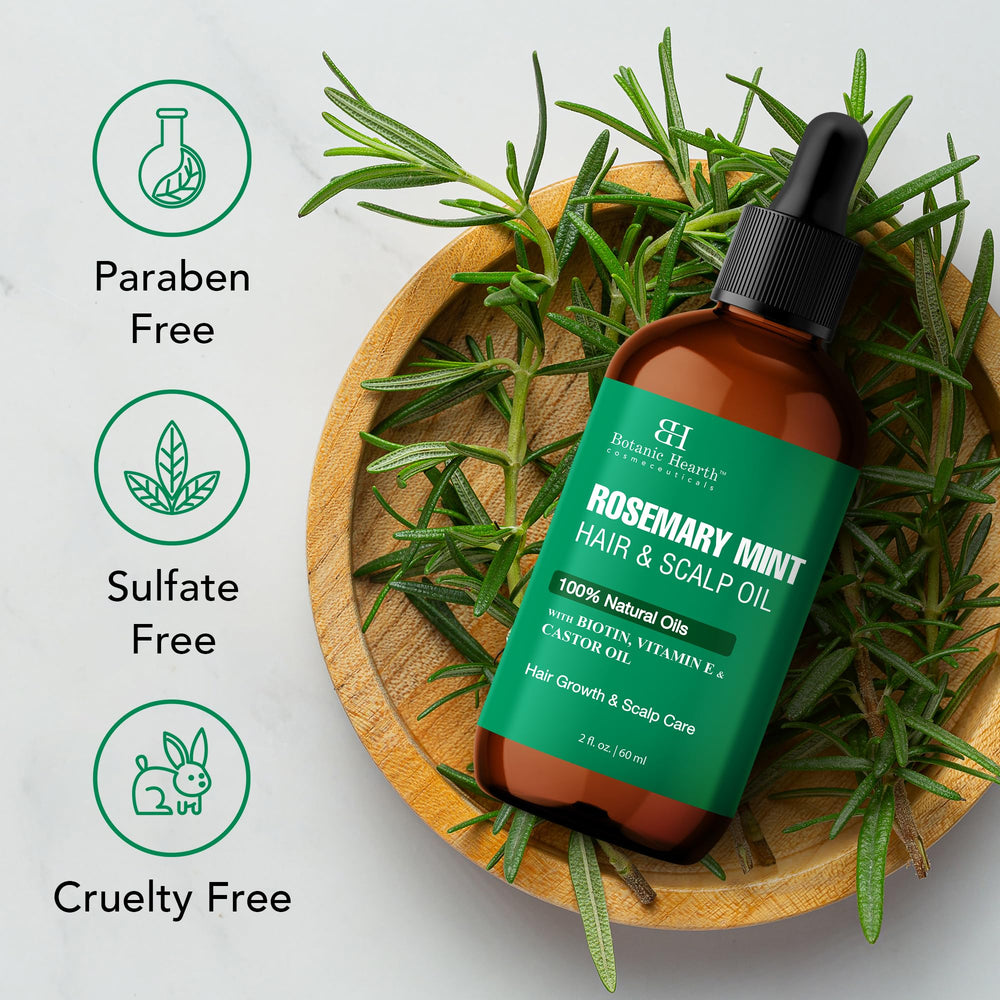 Botanic Hearth Aceite con menta y romero, sensación fresca y estimulación suave del cuero cabelludo.