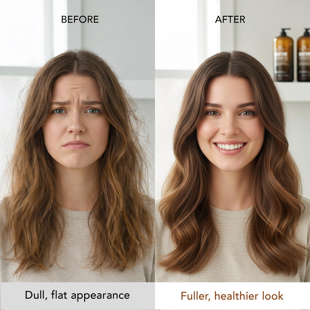 Botanic Hearth Biotin Conditioner with ginger oil on hair illustration for soft, hydrated ends.