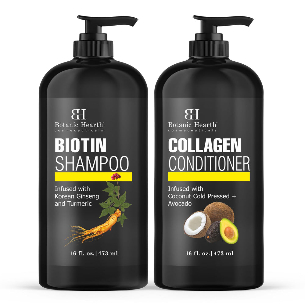 Botanic Hearth Biotin Shampoo bottle promotes fuller-looking hair with daily use