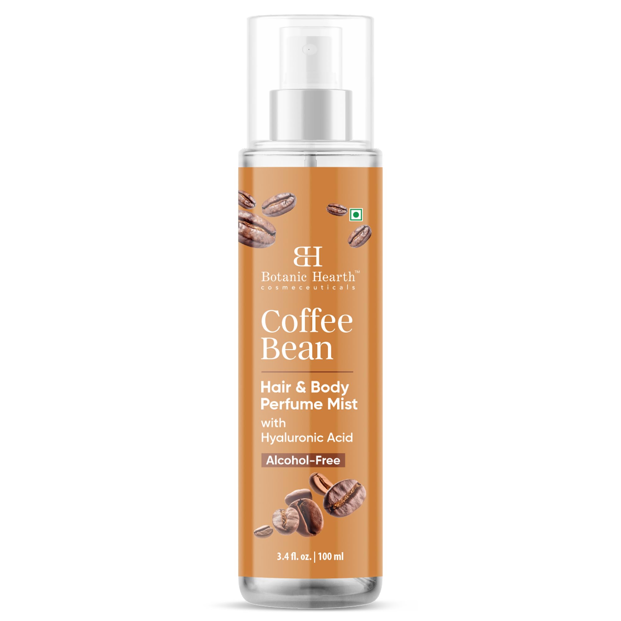 Botanic Hearth Coffee Hair Mist spray-on image suggests quick touch-ups and fresh scent.