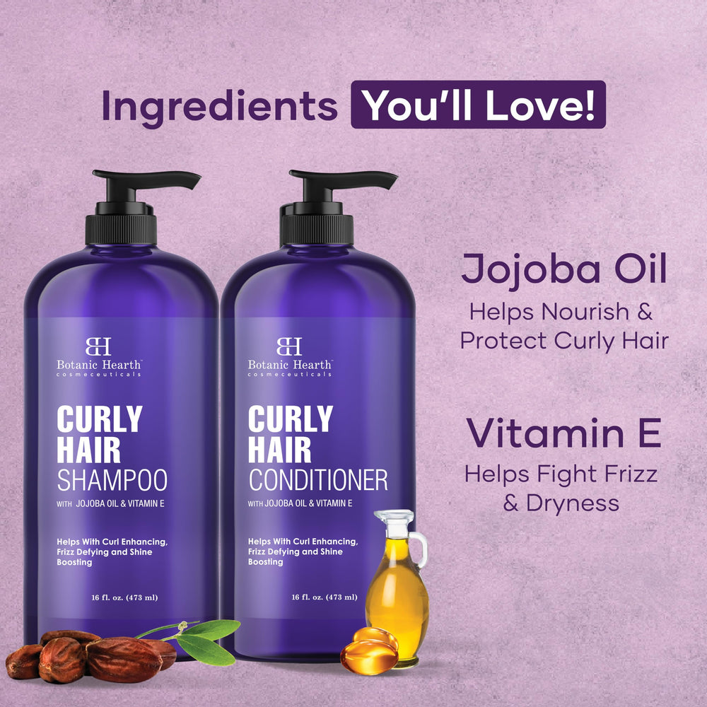 Botanic Hearth Curly Hair set packshot emphasizing a sulfate-free formula for curls