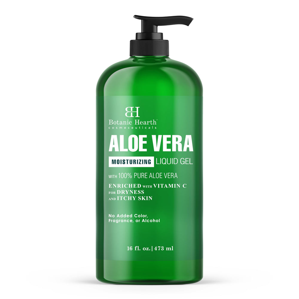 Botanic Hearth gel de aloe vera, frasco de 16 oz, hidratación suave para piel seca.