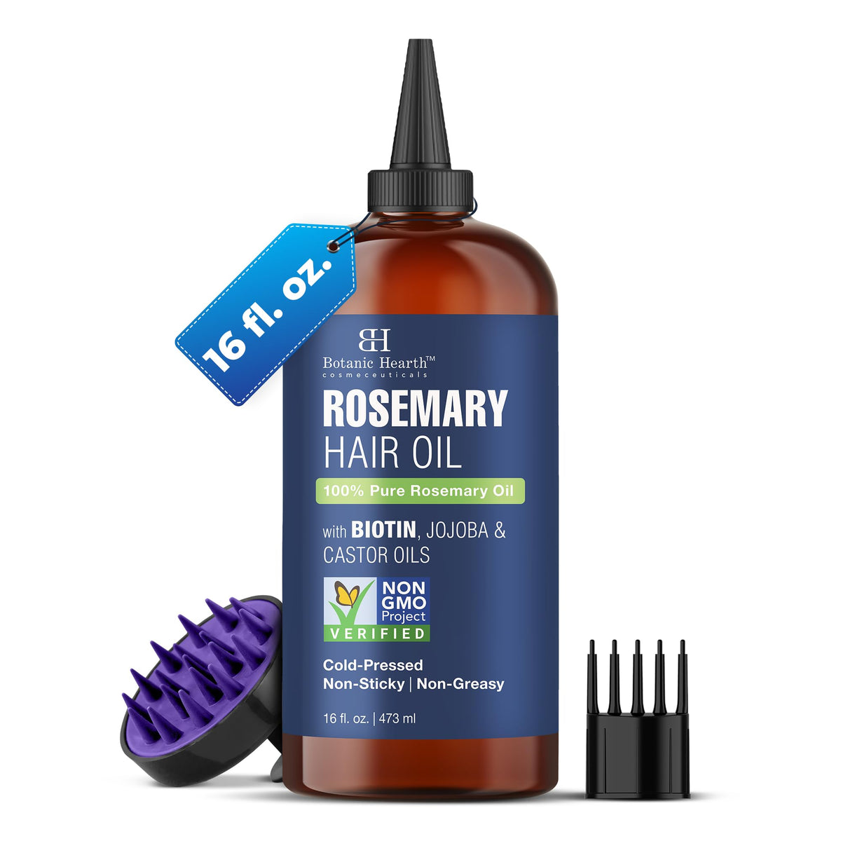 Botanic Hearth Hair Oil bottle with rosemary highlights scalp nourishment and growth support.