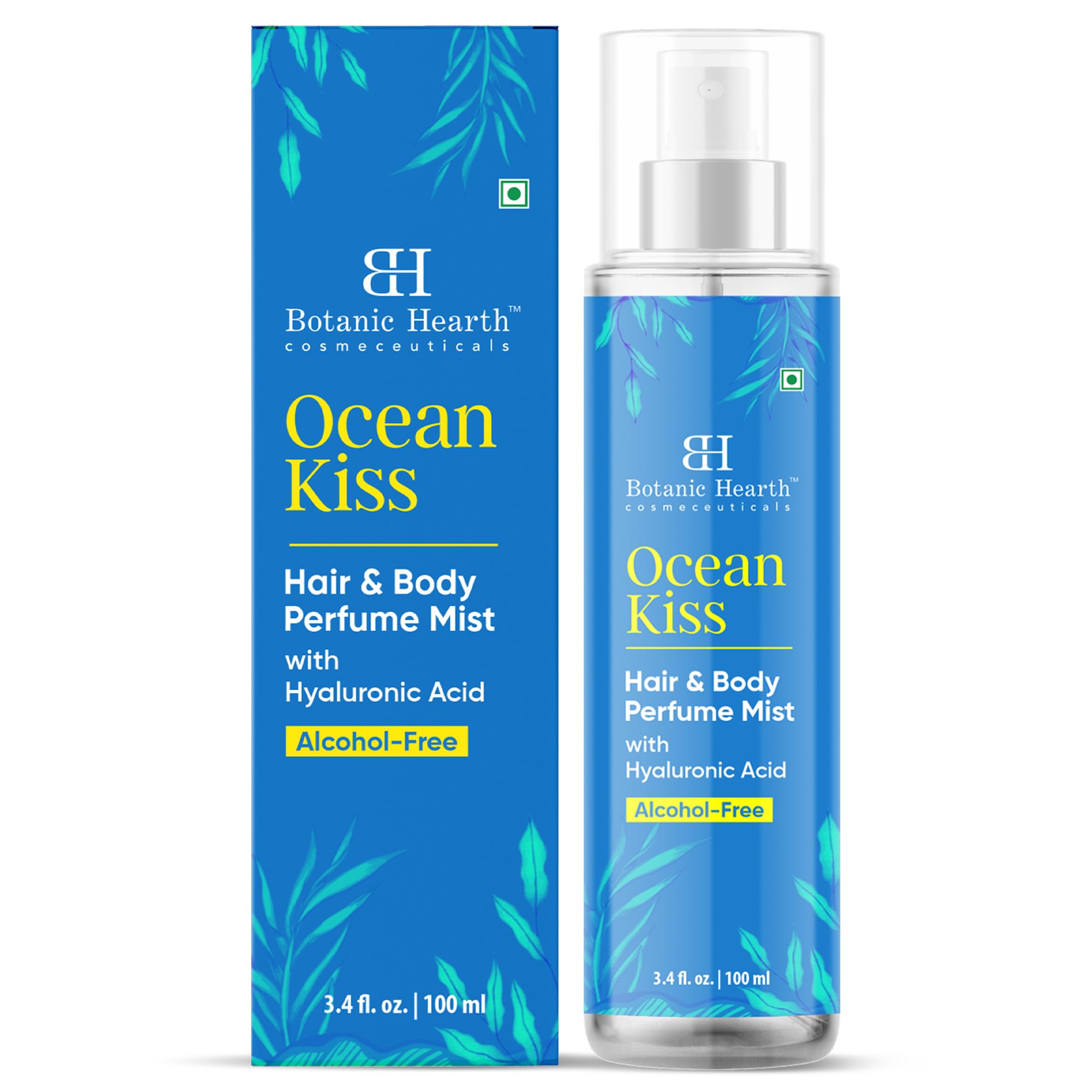 Botanic Hearth Ocean Kiss bottle-pour close-up highlighting alcohol-free formula.