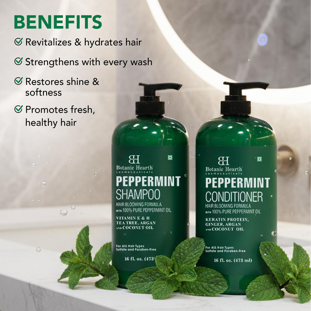 Botanic Hearth peppermint conditioner bottle smooths and nourishes hair.