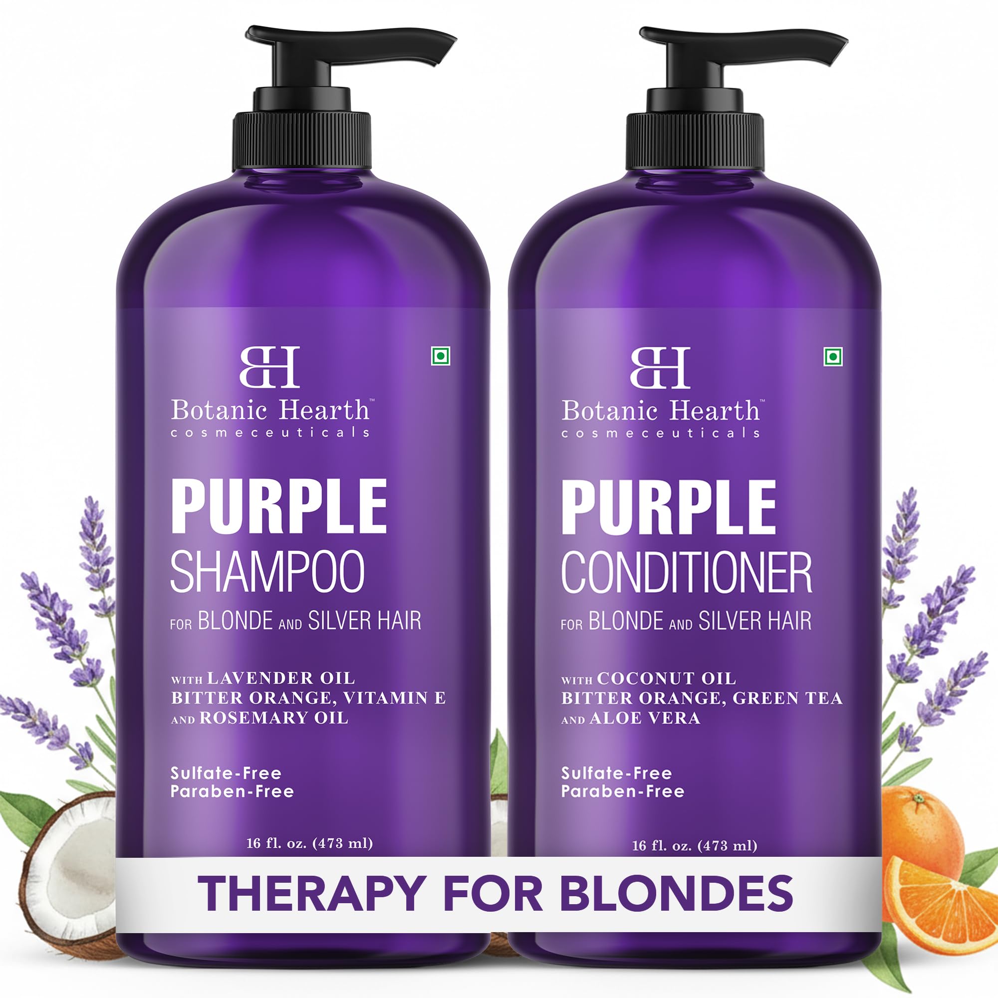 Botanic Hearth purple shampoo bottle pouring to enhance cool blonde tones.