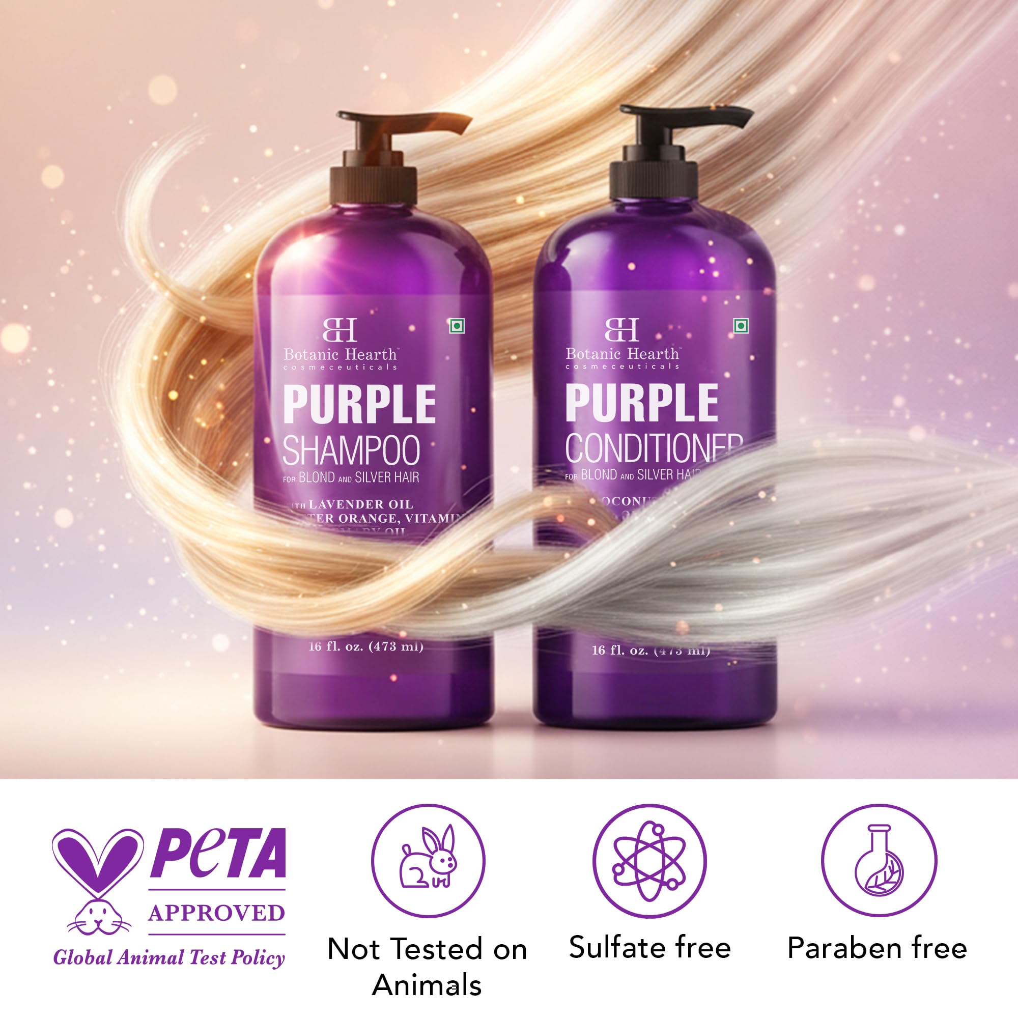 Botanic Hearth purple shampoo texture close-up reveals creamy formula.
