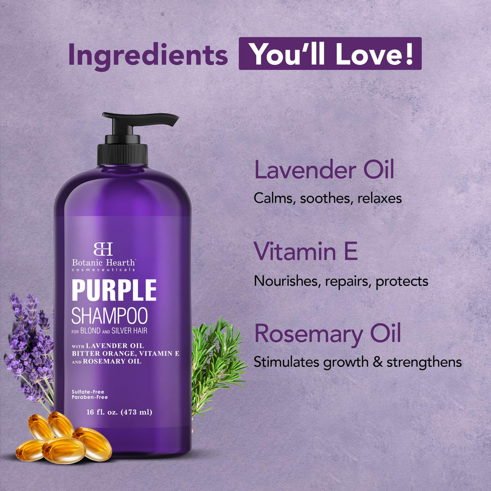 Champú Púrpura Botanic Hearth, frasco y aplicador, nutrición y protección