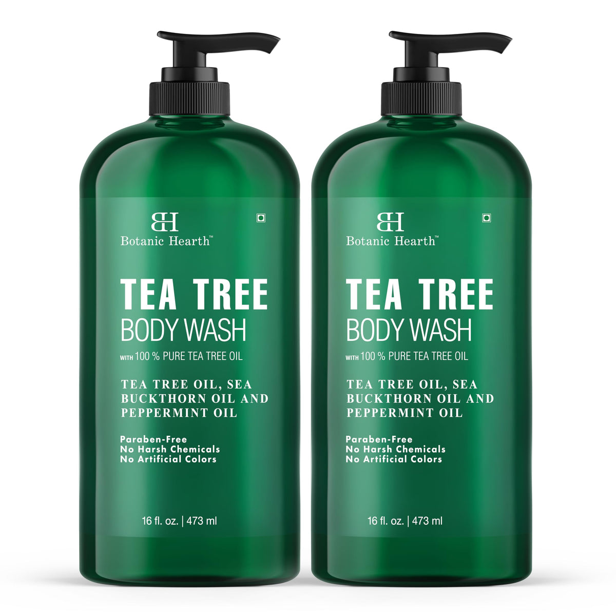 Botanic Hearth Tea Tree Body Wash bottle for refreshed, clean skin.