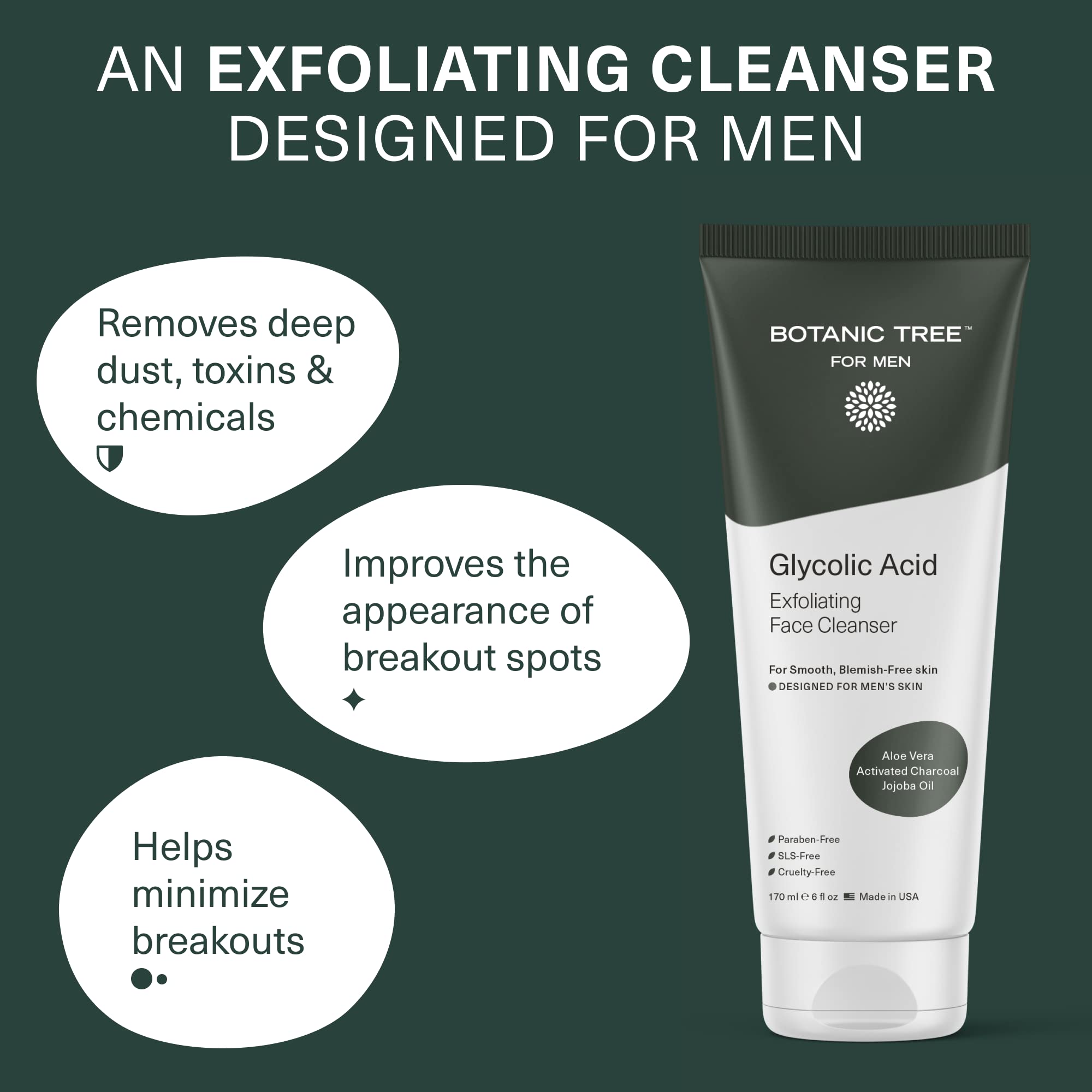 Botanic Tree Face Wash activated charcoal closeup highlights deep cleansing of pores.