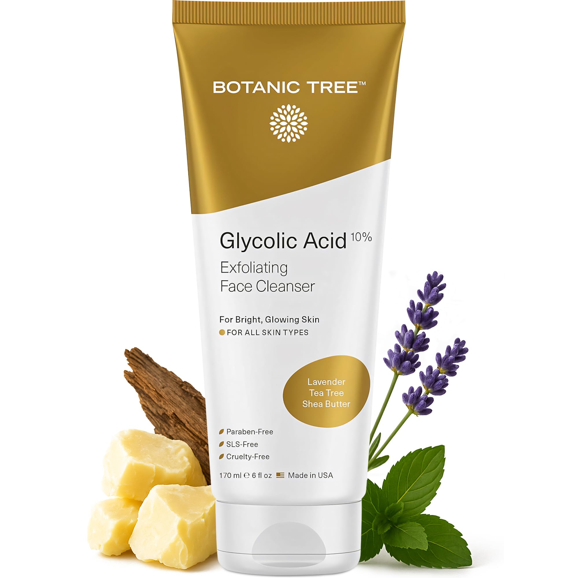 Botanic Tree Glycolic Face Wash bottle offers a gentle exfoliation for smoother skin.