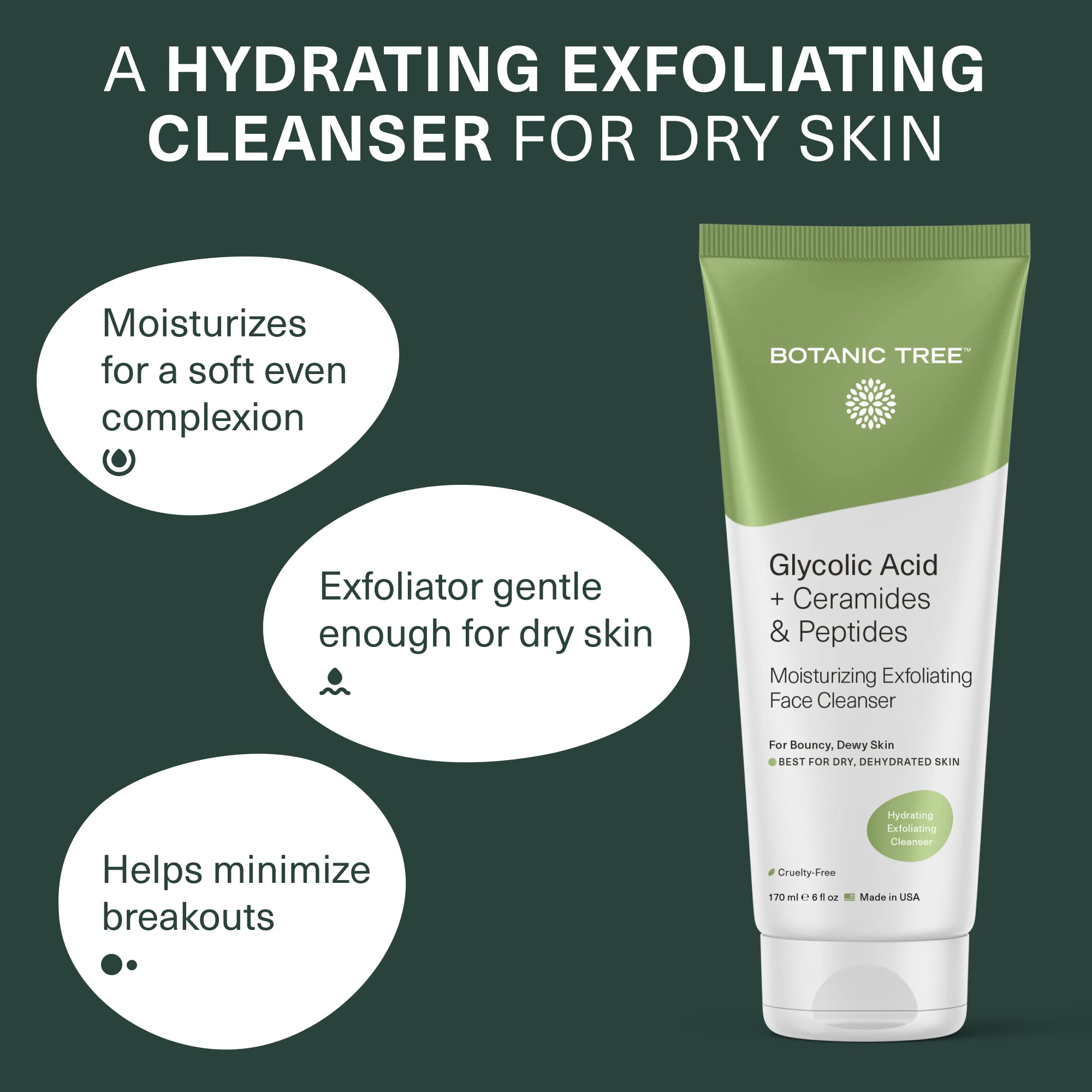 Botanic Tree Hydrating Glycolic Cleanser foaming lather demonstrating thorough cleansing and balance.