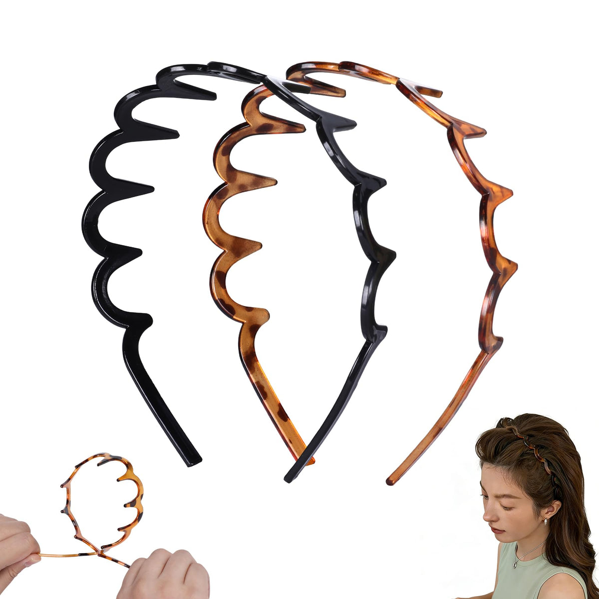 Botanikind 2-pack zigzag headbands with teeth forward add volume and stay secure.