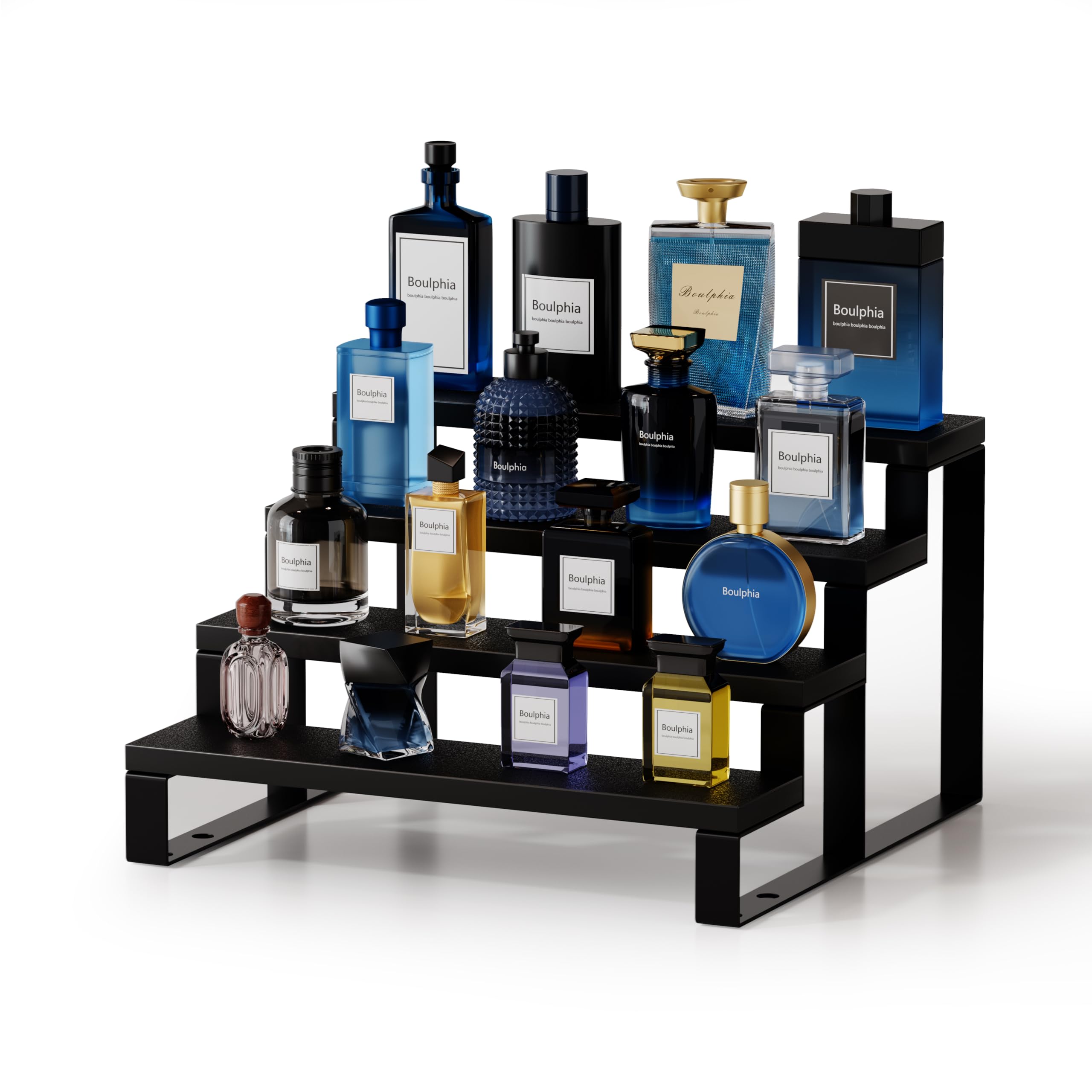 Boulphia Cologne Organizer wood stand 4-tier keeps fragrances neatly organized and accessible.