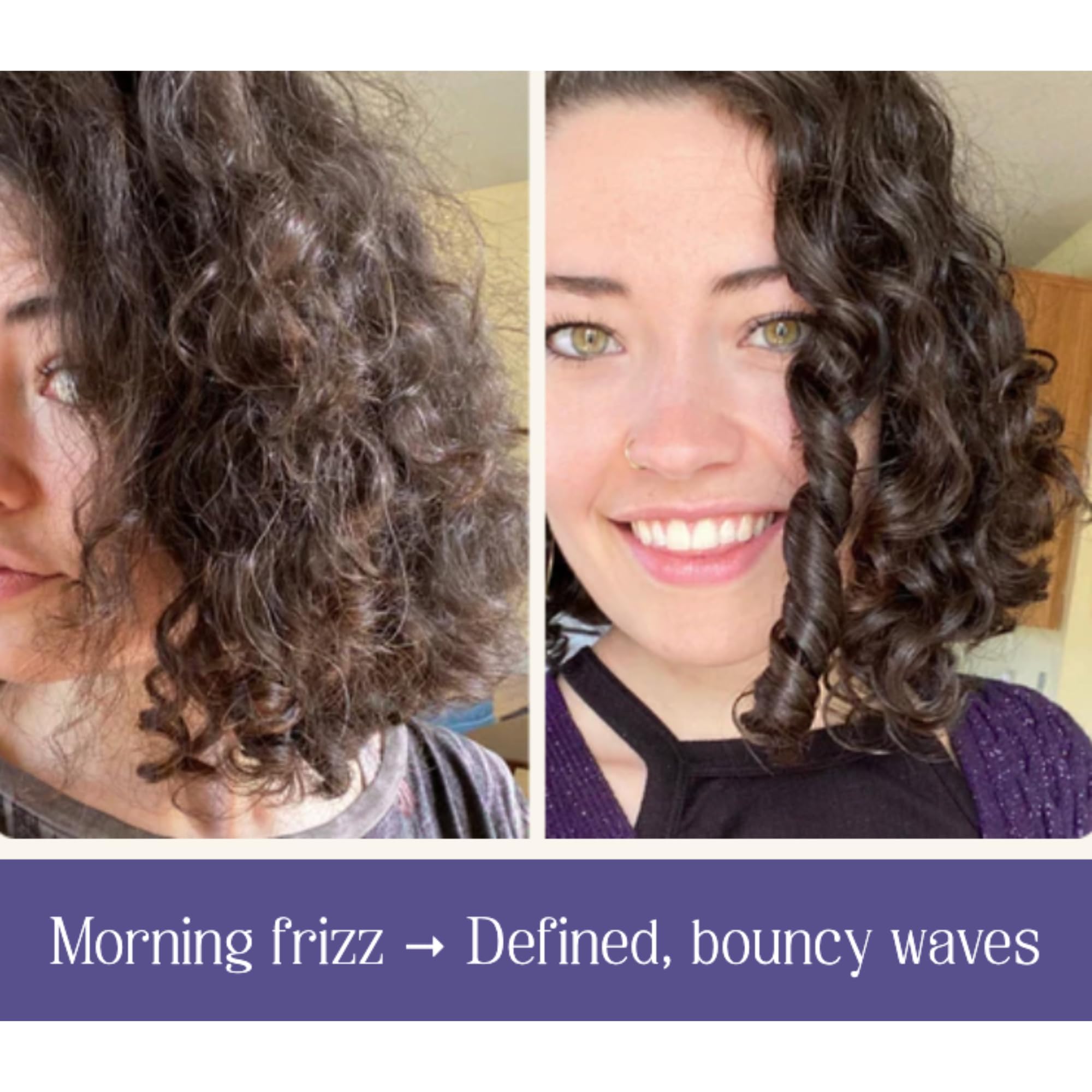 BOUNCE STYLE Bounce Better Wave Activator on curly hair showing soft shine and bounce.