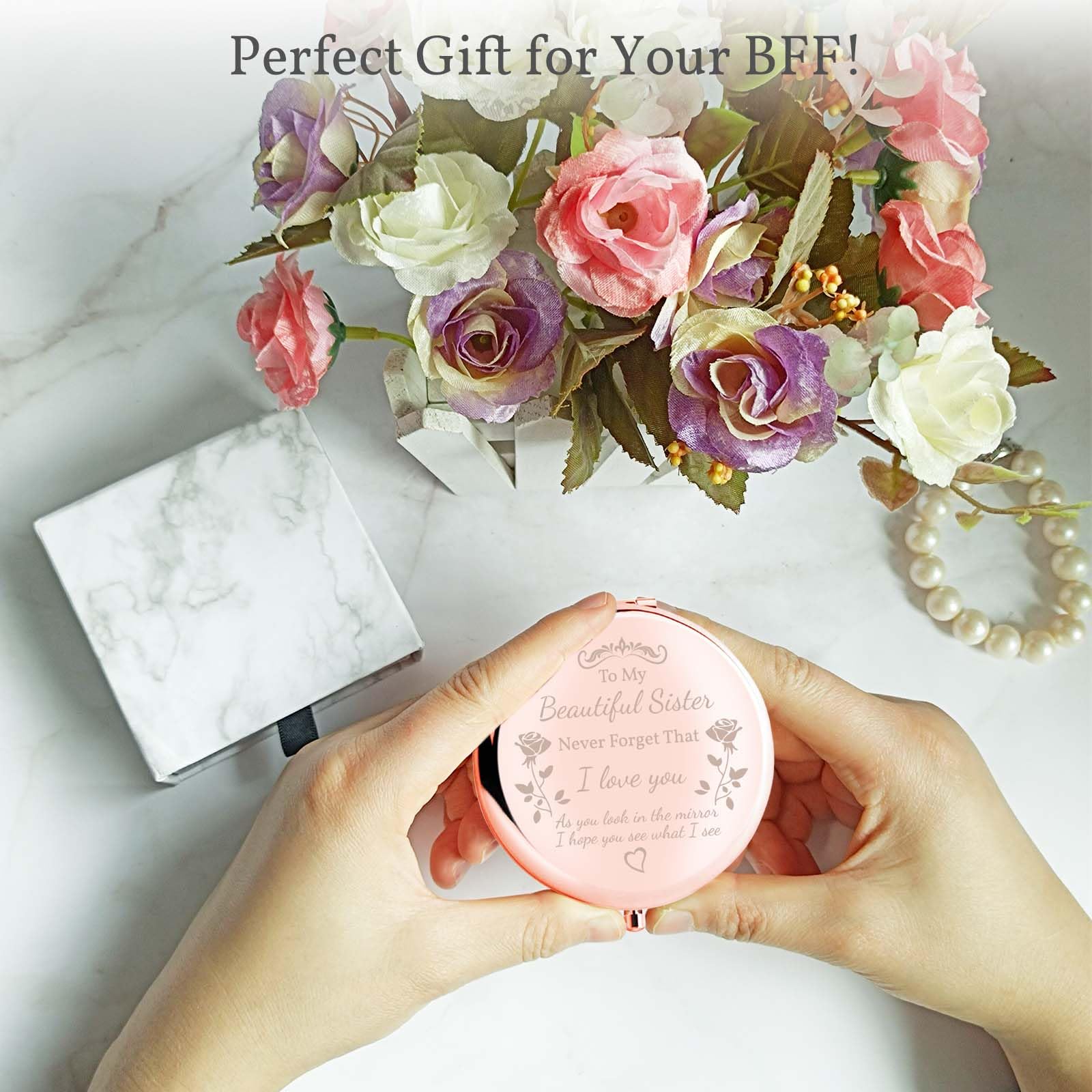 BoutikPro mirror featuring engraved front message for sisters