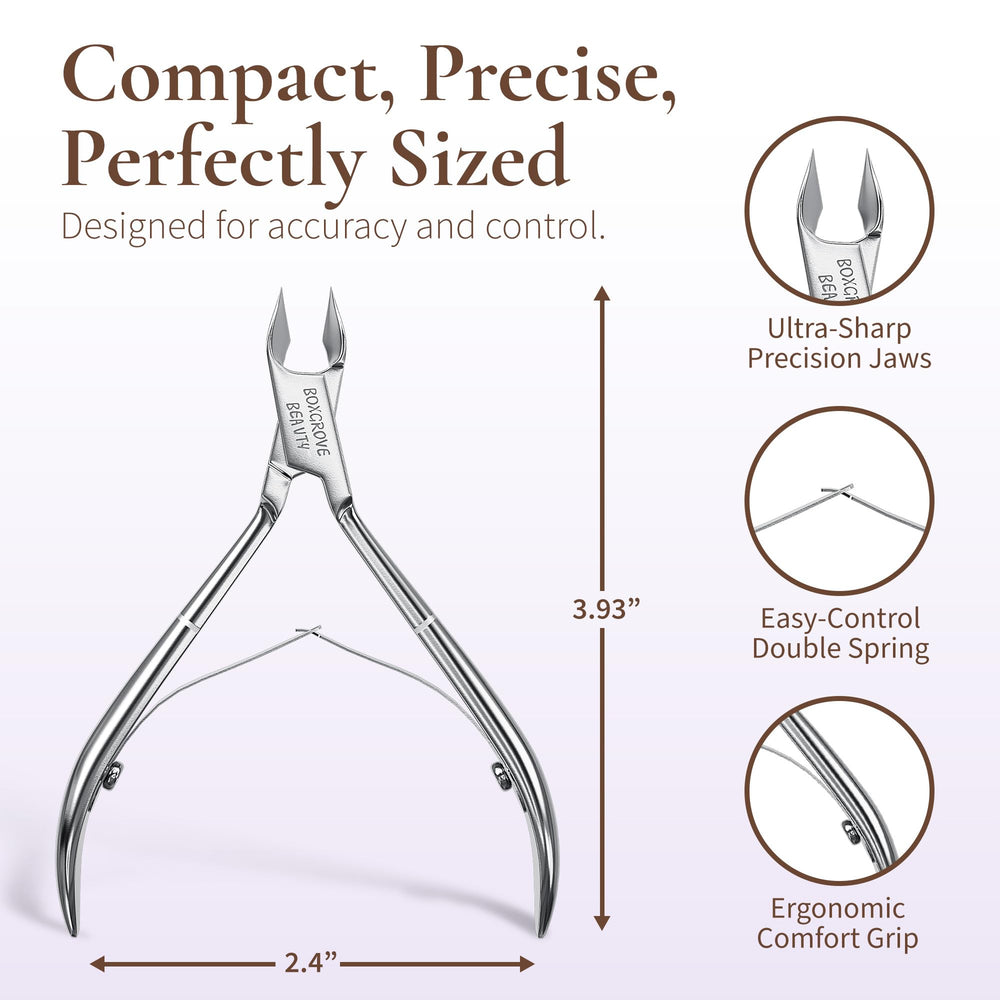 Ergonomic handle on BOXGROVE Nipper for comfortable grip during nail work.