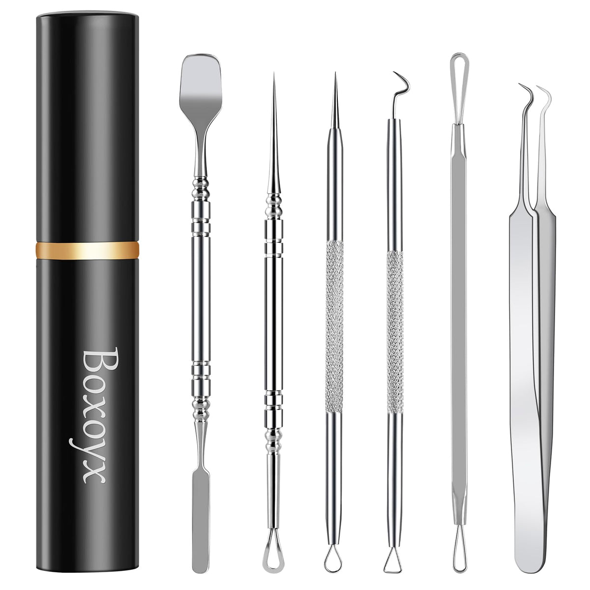 Boxoyx Pimple Popper Kit packaging with metal case for on-the-go care.