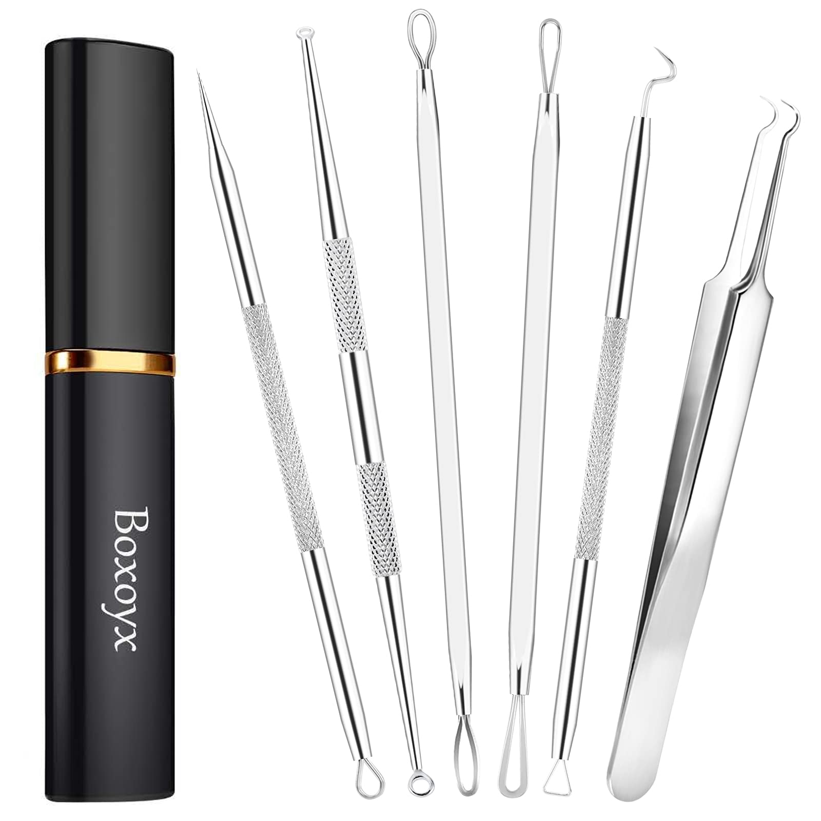 Boxoyx pimple-popper tool kit 6pc set with blackhead remover for at-home use