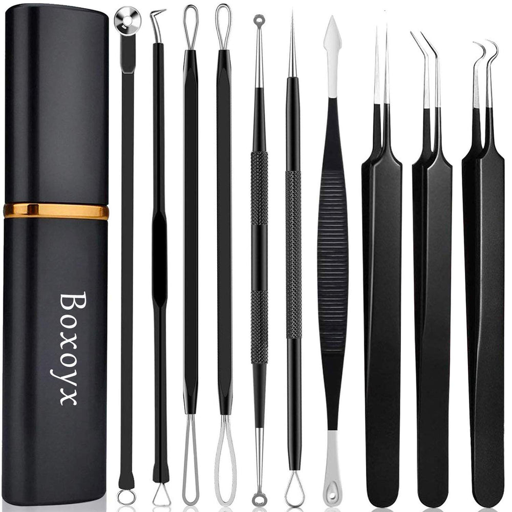 Boxoyx pimple popper tool kit with 10 pieces for at-home blackhead removal