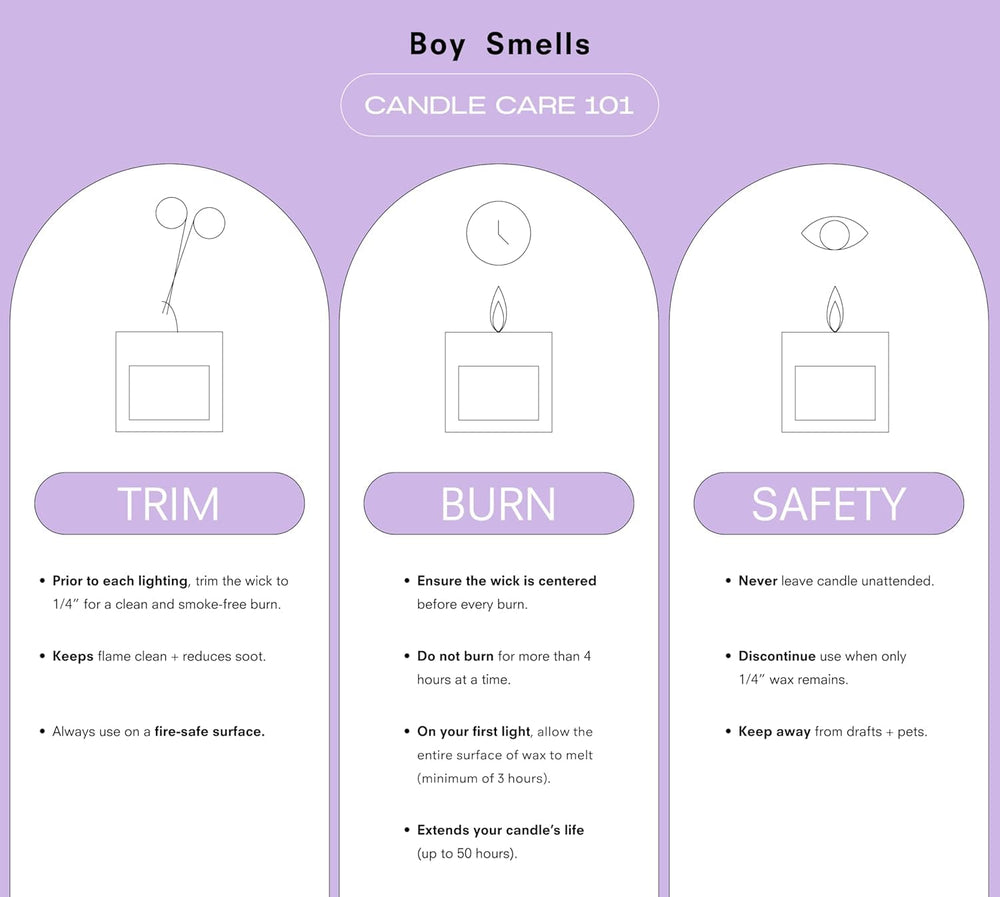Boy Smells Festive Checker Hinoki Fantôme candle jar emphasizes clean burn and long-lasting fragrance.
