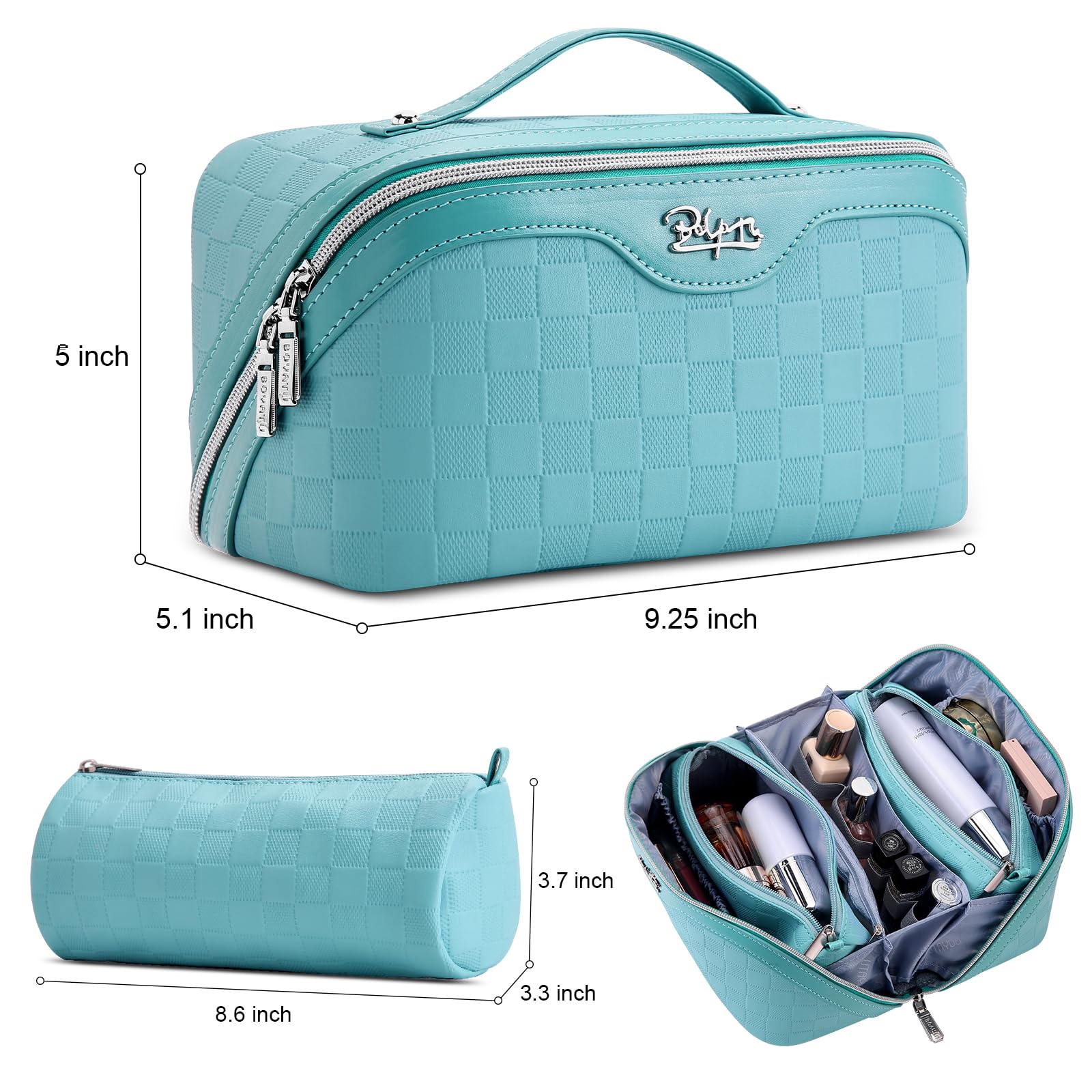 BOYATU checkered makeup bag detachable pouches simplify packing for trips.