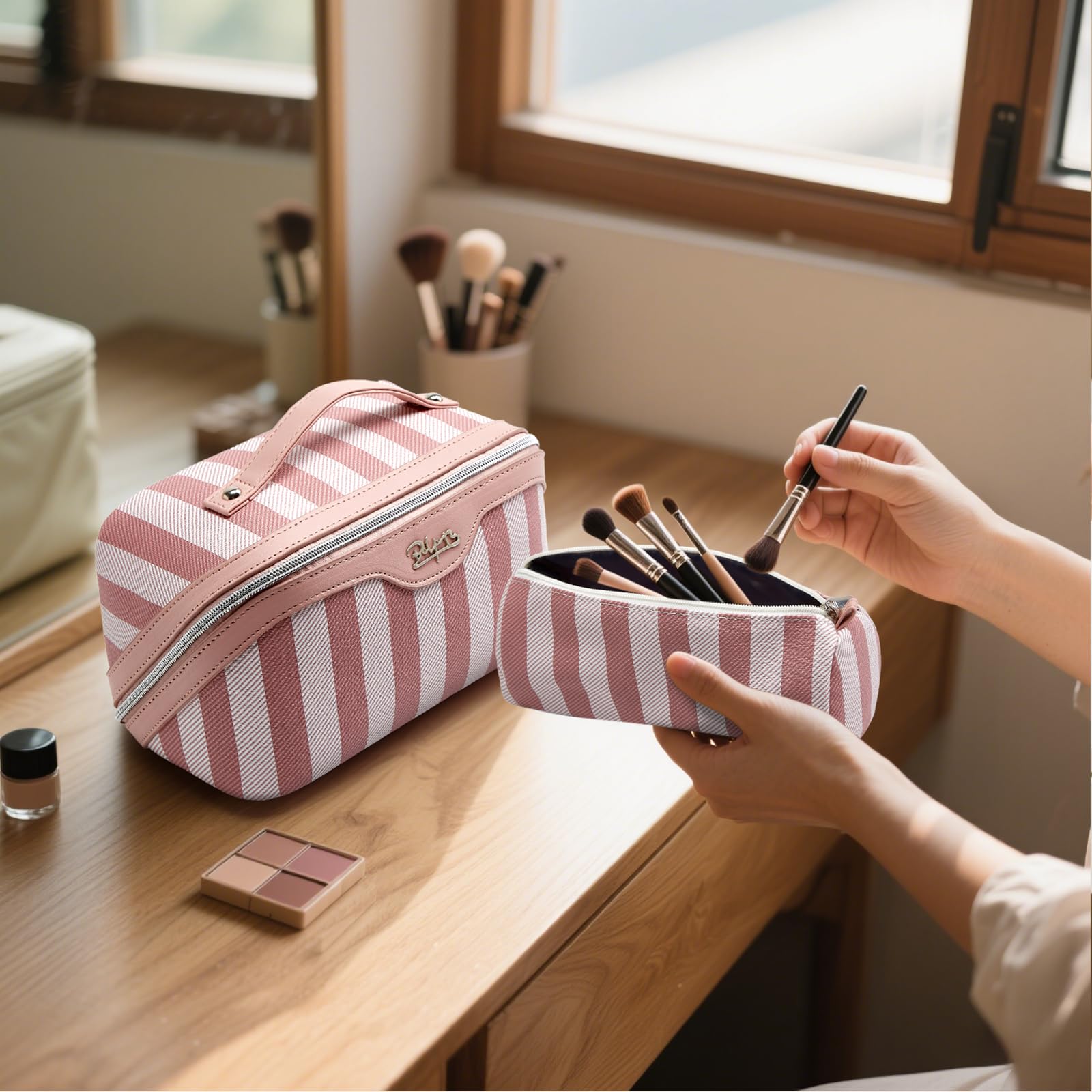 Boyatu compact bag in-use on dresser, bathroom, or carry-on.